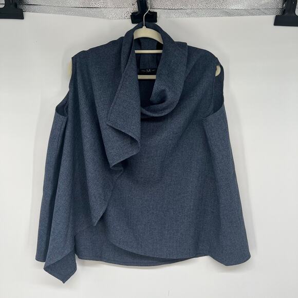 Meem Label Lincoln Asymmetric Wrap Top Women's Size S Blue Herringbone Draped - Picture 2 of 10